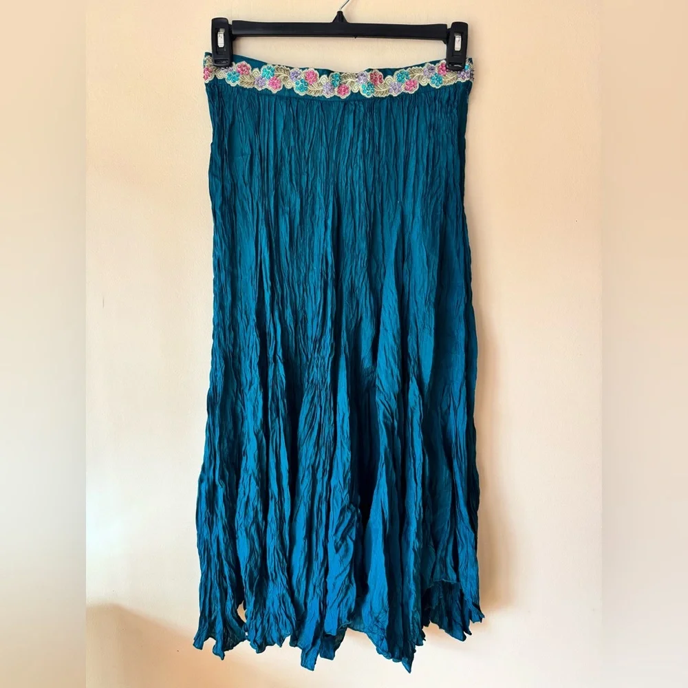 Teal Maxi Skirt with Embroidered Waistband - Picture 2 of 5